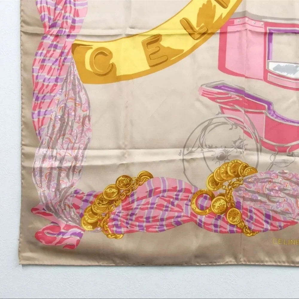 AUTH Celine Silk Scarf Pink - Picture 4 of 7